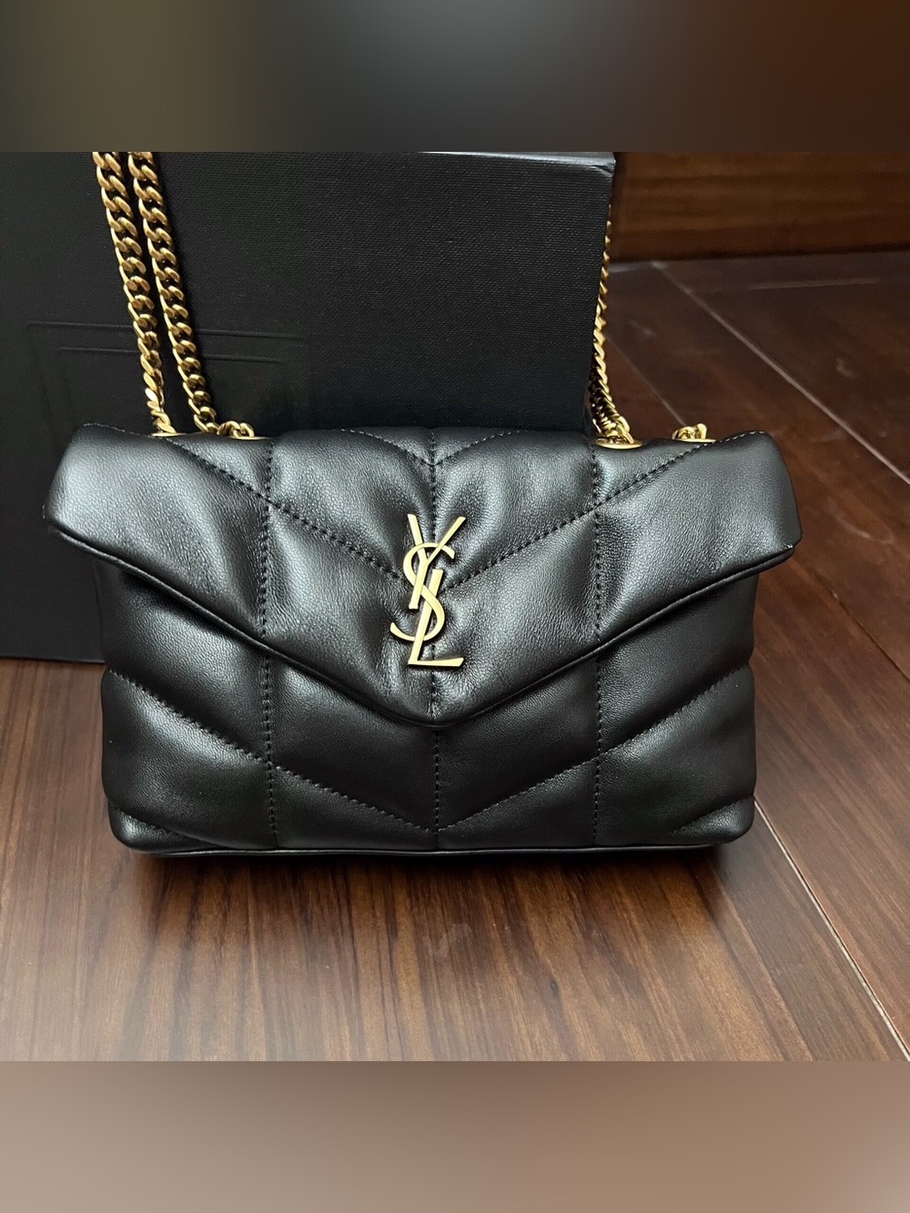 Yves Saint Laurent Black Quilted Leather Shoulder Bag with Gold Chain